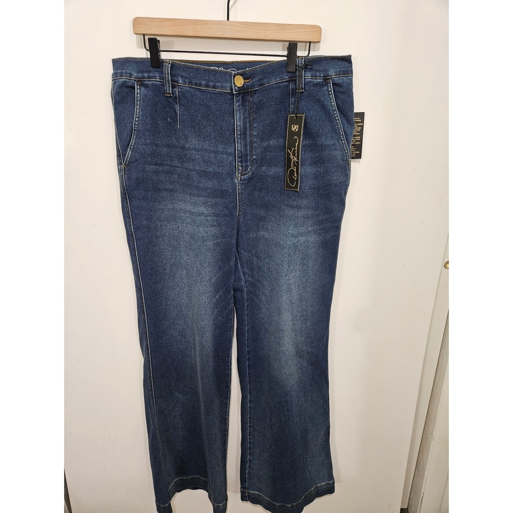 DG2 Diane Gilman Women Indigo Wide Leg High Rise Stretch Denim Jeans 16W NEW